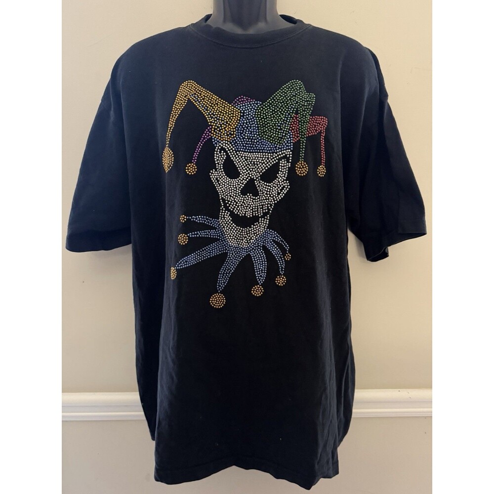 Jester Skull Metallic T-Shirt Men's Size XL Black Vintage Cotton